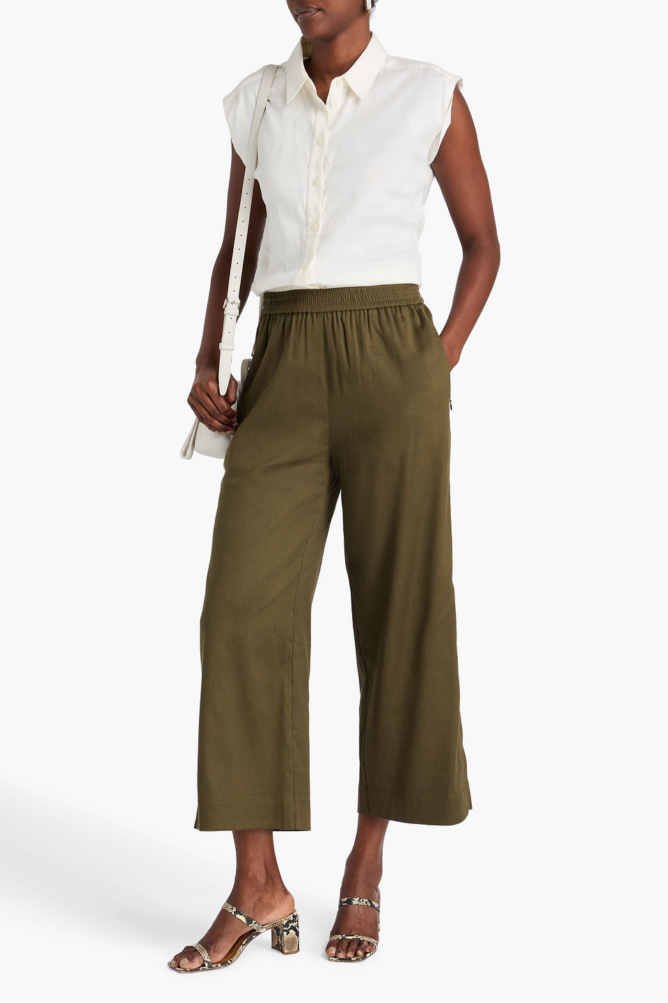  Frame - Easy Cropped Twill Wide-leg Pants - Green - L 