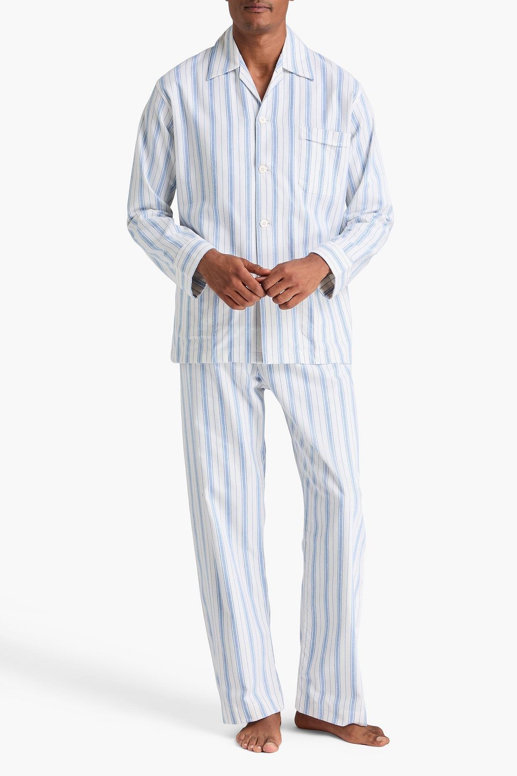 DEREK ROSE Striped cotton-twill pajama set