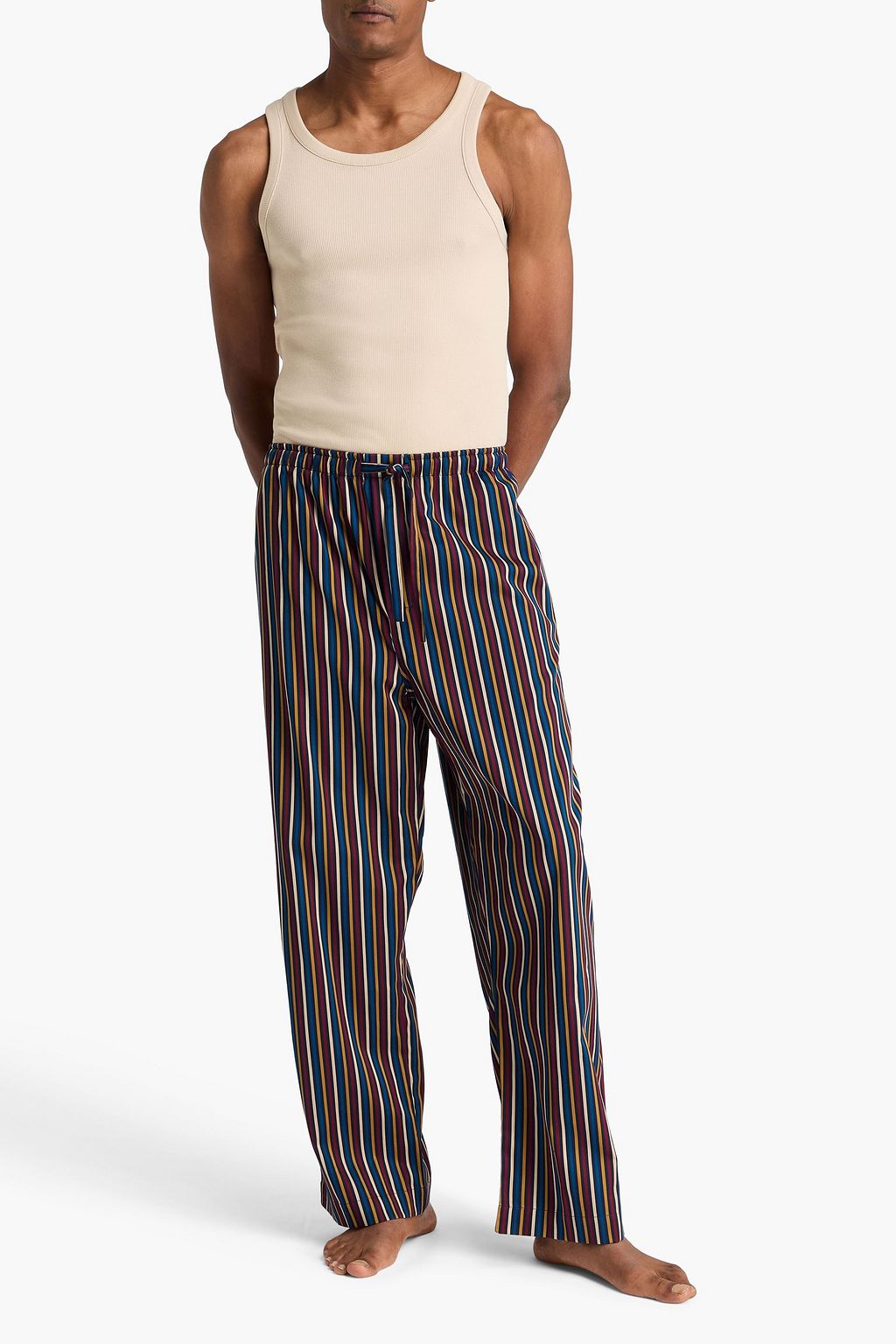 DEREK ROSE Wellington striped cotton-jacquard drawstring shorts