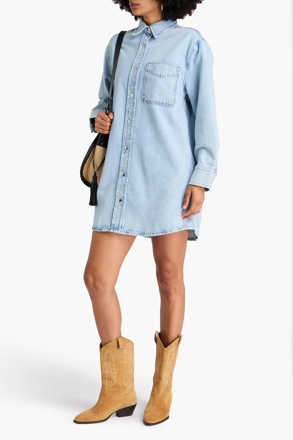 Frame Denim Mini Shirt Dress In Blue
