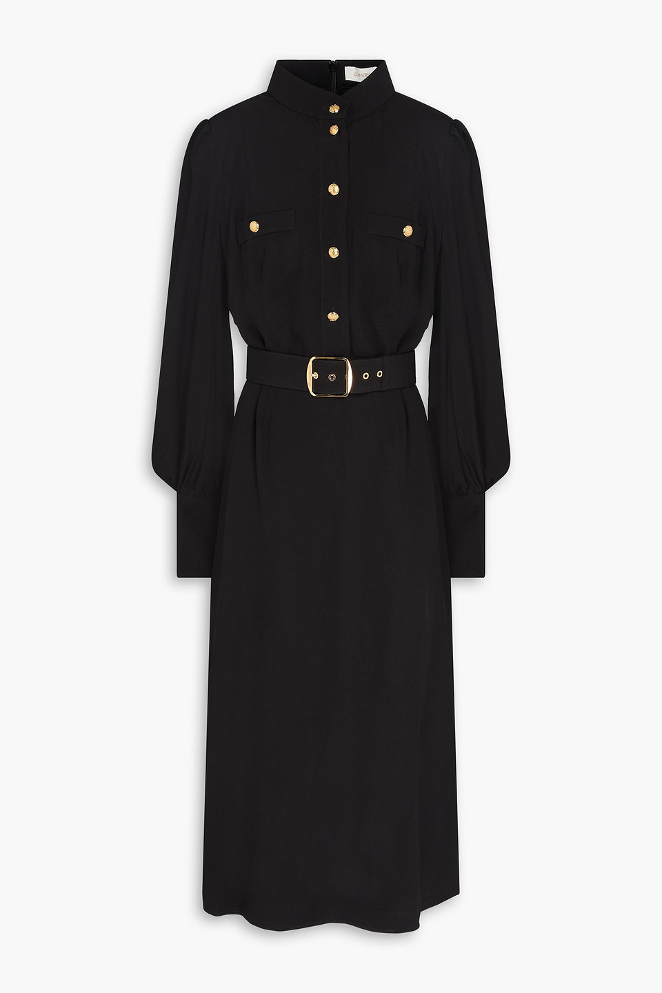 zimmermann - belted crepe midi dress - black - 0
