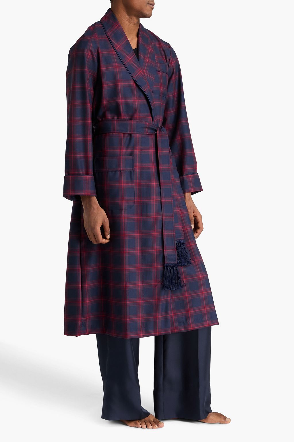 DEREK ROSE York checked wool-twill robe