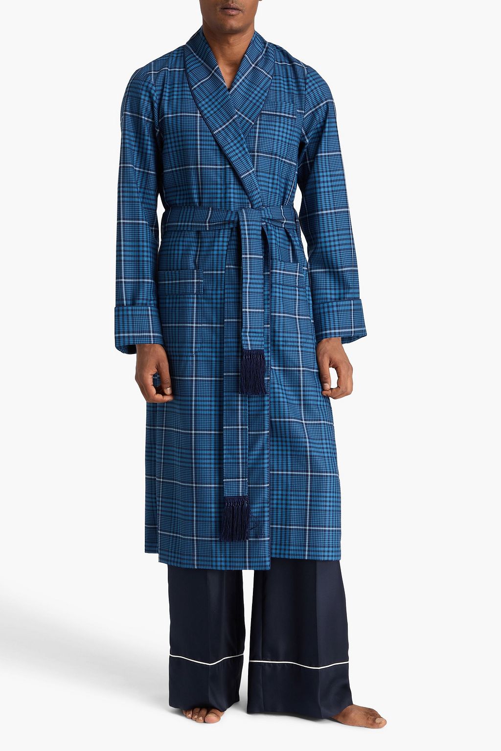 DEREK ROSE York checked wool-twill robe
