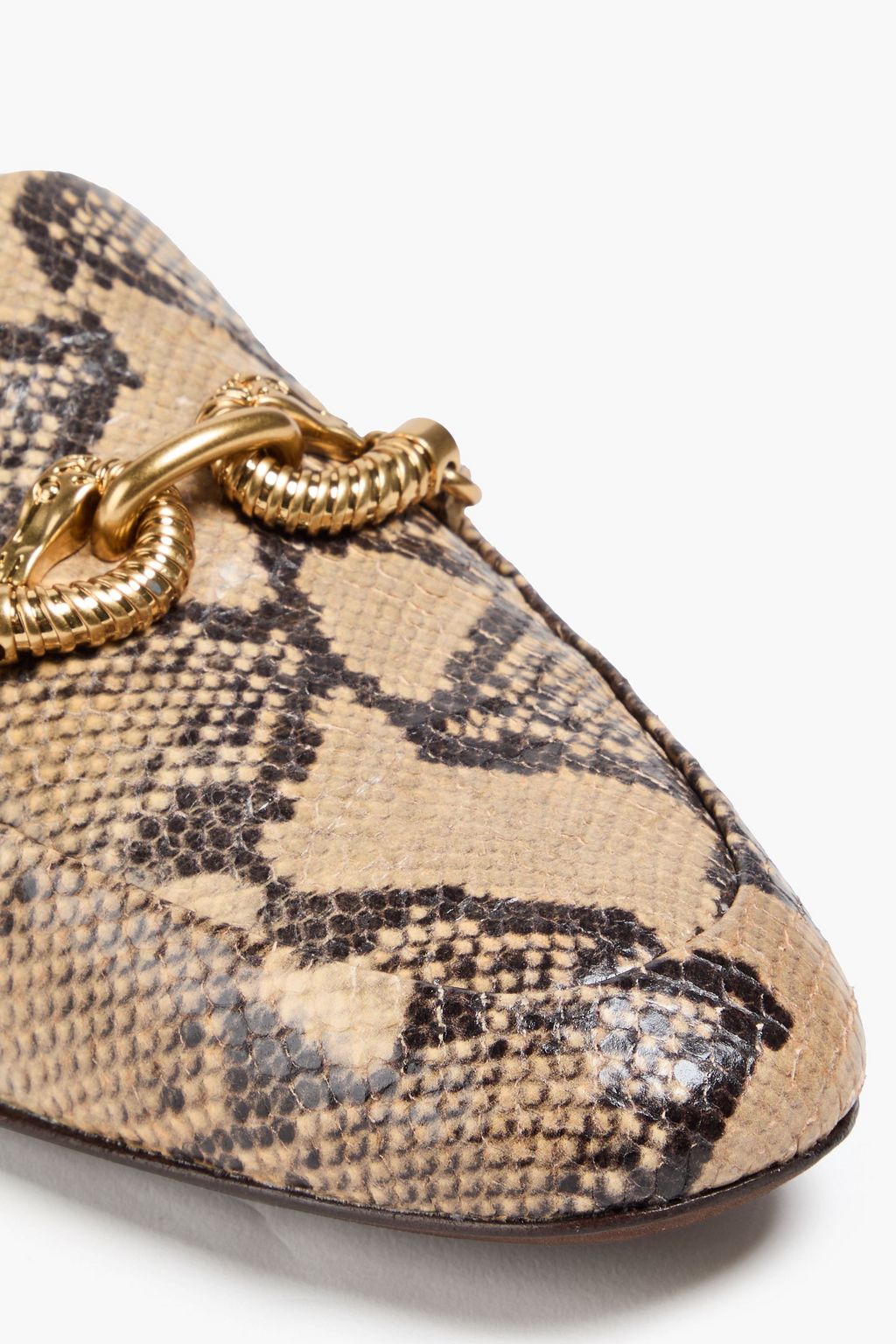 TORY BURCH Jessa embellished snake-effect leather loafers