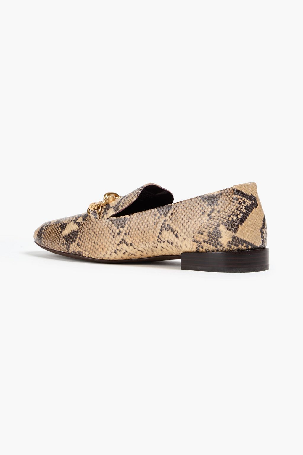 TORY BURCH Jessa embellished snake-effect leather loafers