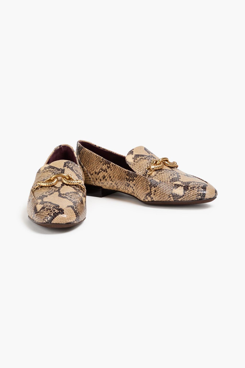 TORY BURCH Jessa embellished snake-effect leather loafers