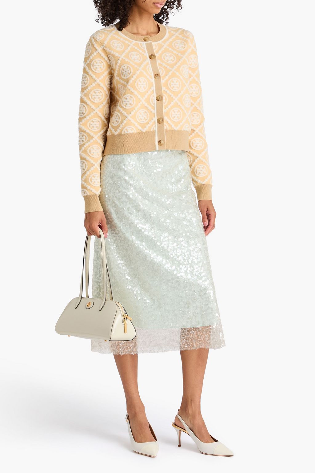 TORY BURCH Cardigan aus Jacquard-Strick aus einer Wollmischung