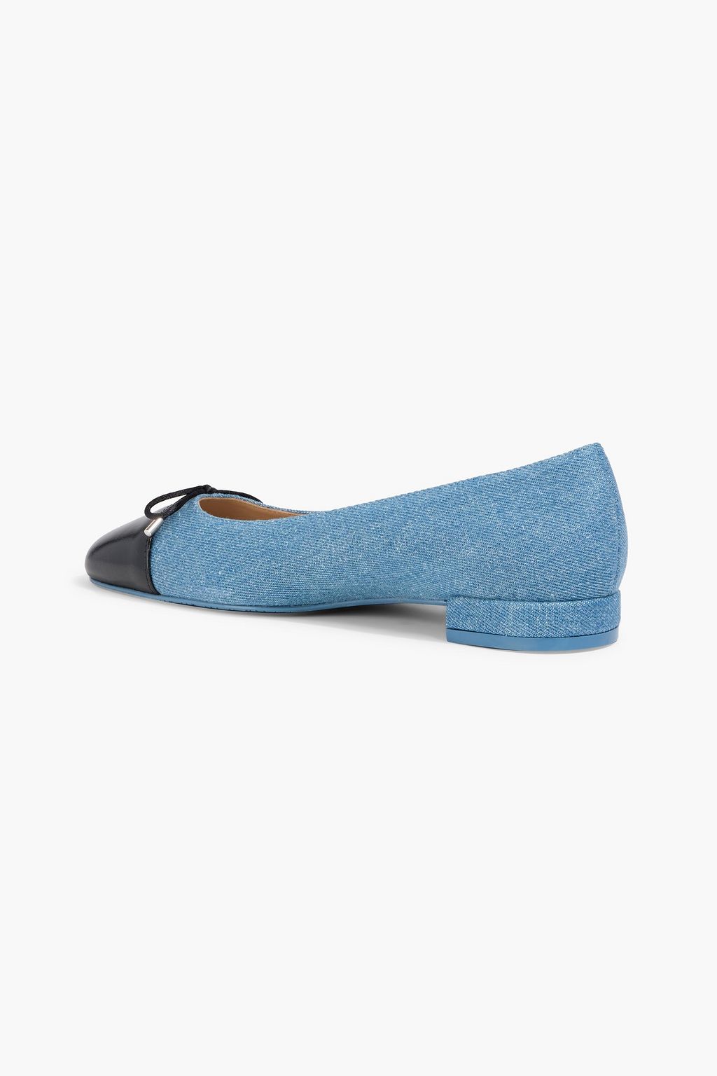 STUART WEITZMAN Sleek Bow leather-trimmed denim ballet flats