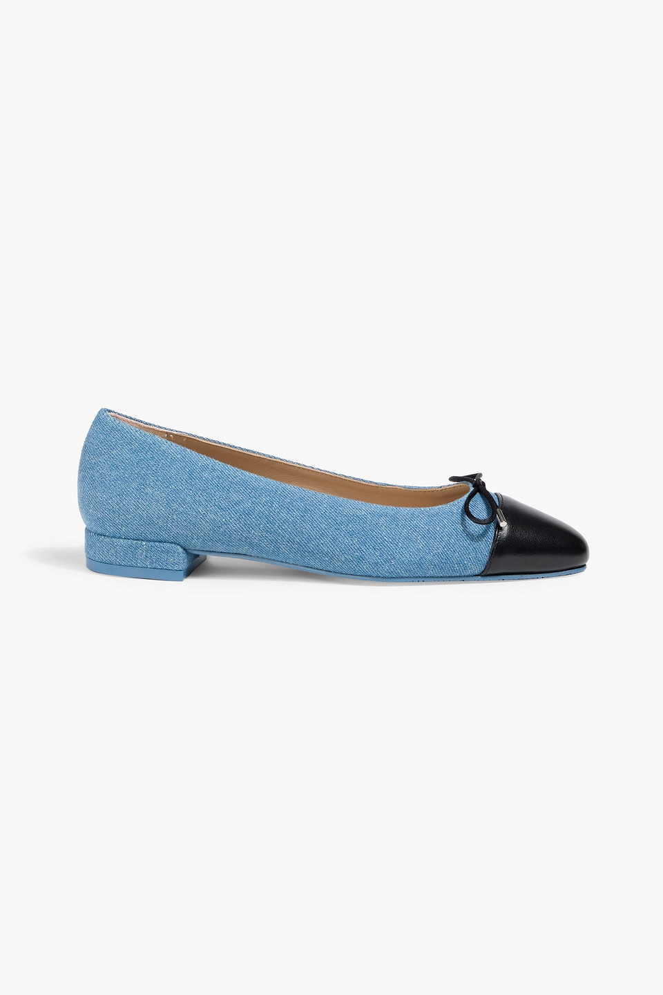Stuart Weitzman Sleek Bow Leather-trimmed Ballet Flats In Blue