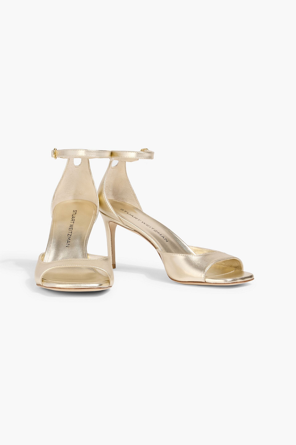 Stuart Weitzman 75 Metallic Leather Sandals In Silver