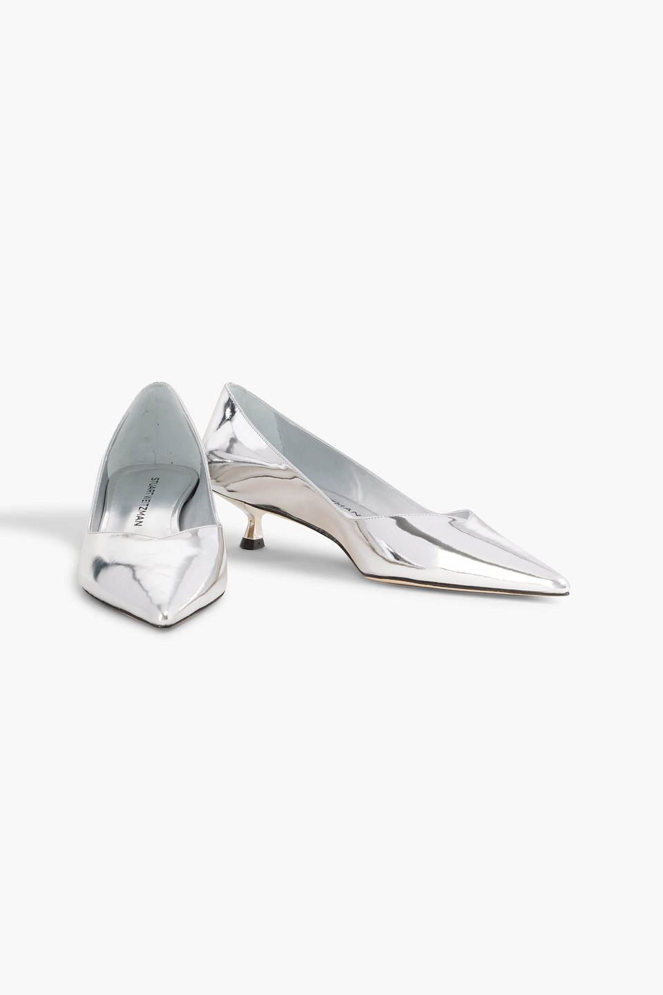 Stuart Weitzman Eva 35 Mirrored-leather Pumps In Silver
