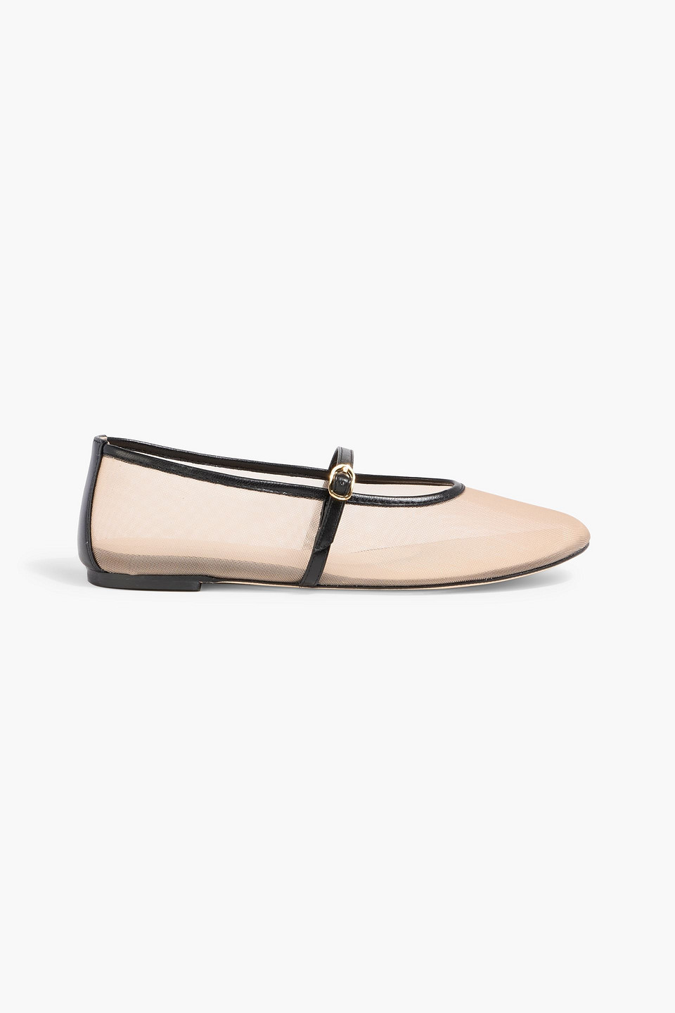 Stuart Weitzman Bareitall Leather-trimmed Mesh Mary Jane Flats In Sand
