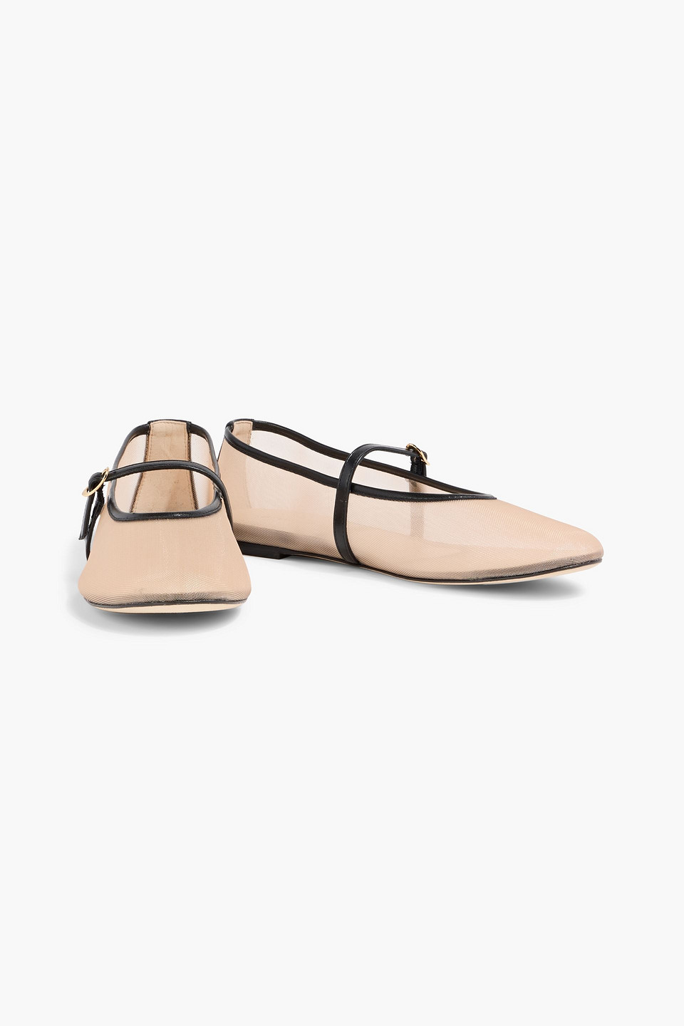 Stuart Weitzman Bareitall Leather-trimmed Mesh Mary Jane Flats In Sand