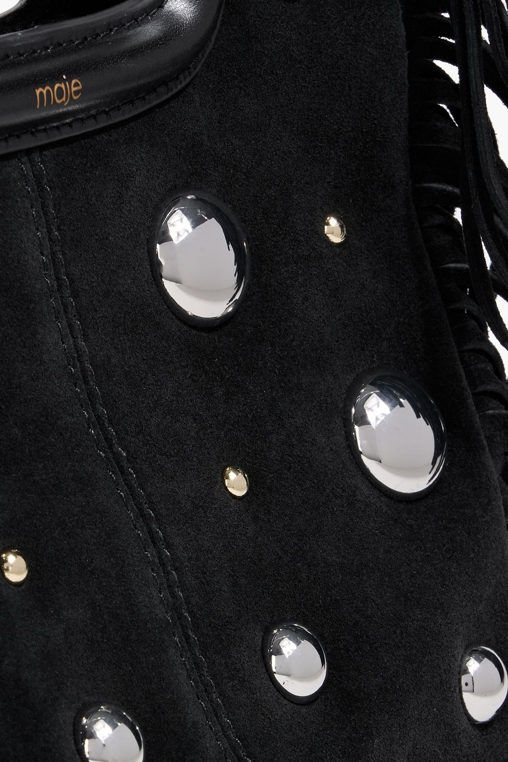 MAJE Studded fringed suede cross-body bag