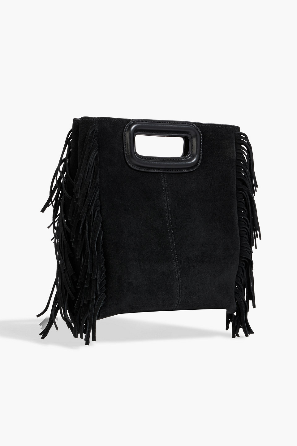 Maje Studded Fringed Suede Tote In Black