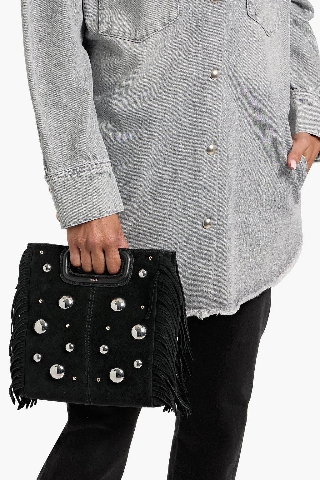 MAJE Studded fringed suede cross-body bag