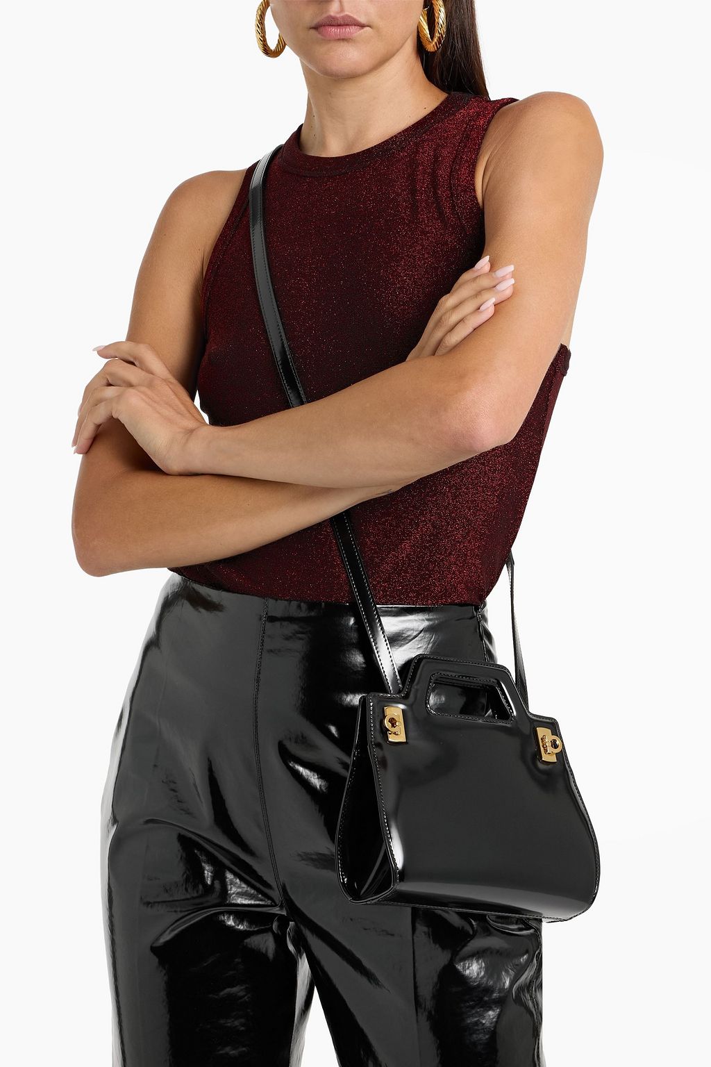 FERRAGAMO Wanda glossed-leather tote