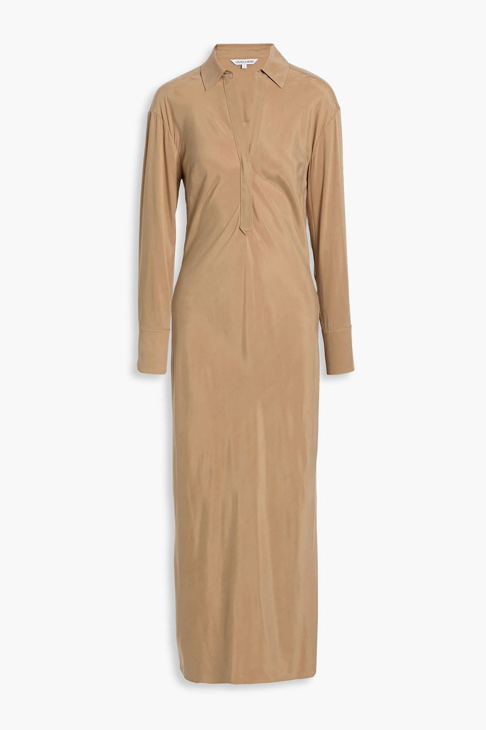 Veronica Beard Liberty Washed Cupro-blend Maxi Shirt Dress In Brown