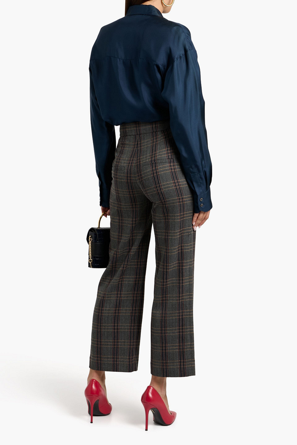 Veronica Beard Brixton Plaid Wide Leg Ankle Pants In Gray
