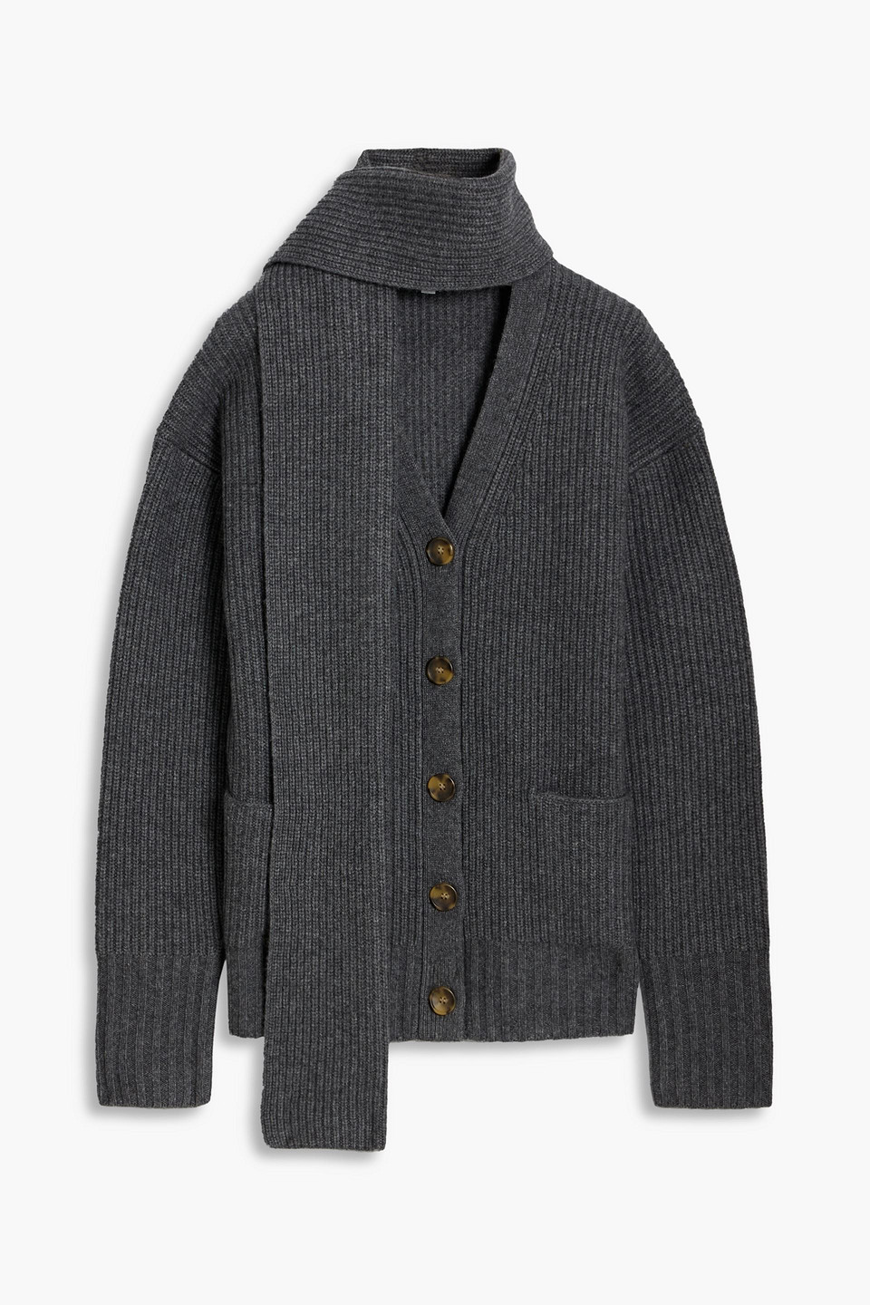 Veronica Beard Annalise Ribbed Wool And Cashmere-blend Cardigan In Gray