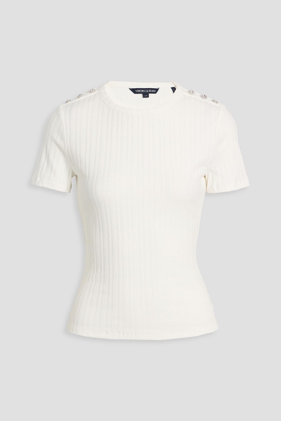 Veronica Beard Draya Embellished Ribbed Cotton-blend Top In White