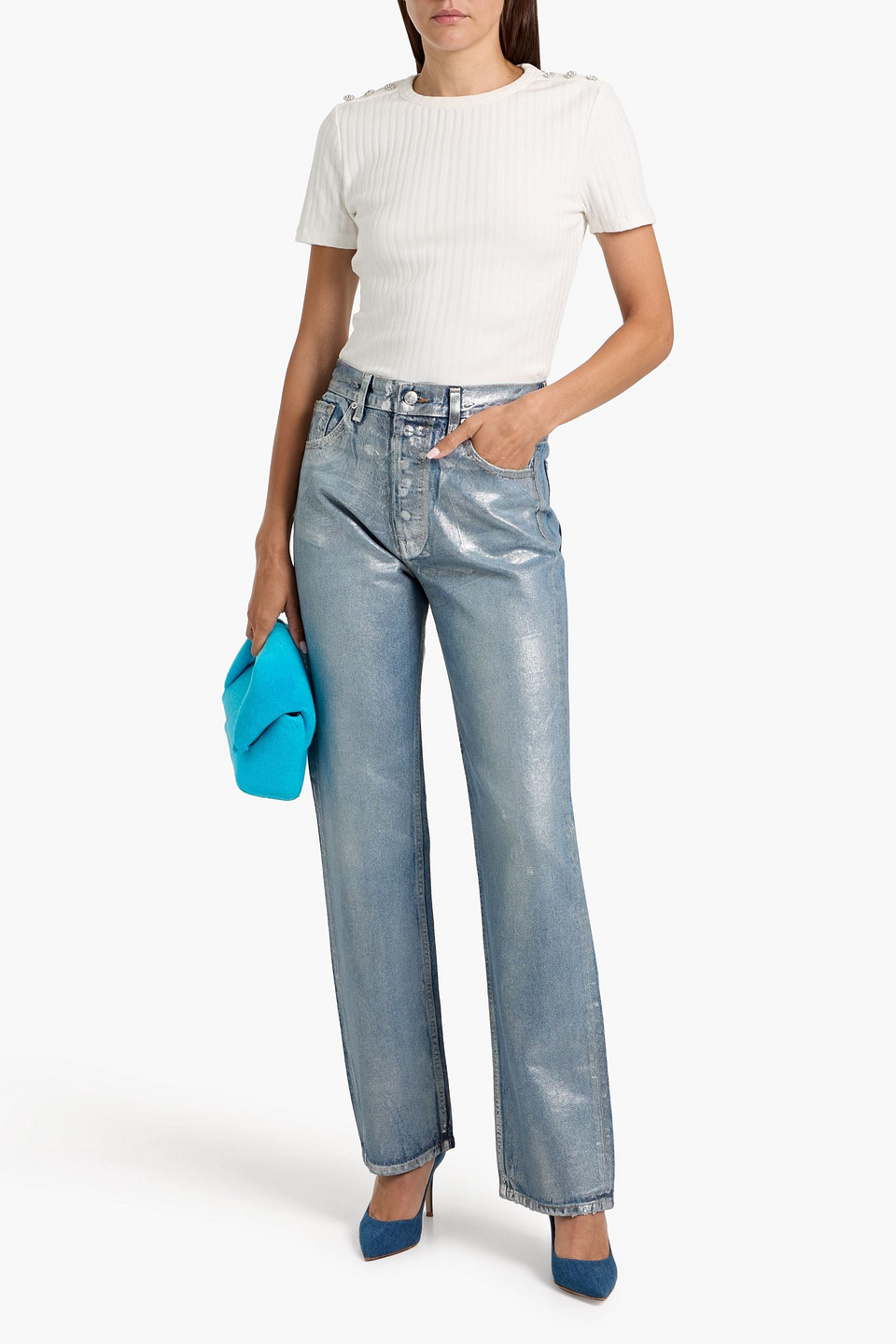 Veronica Beard Draya Embellished Ribbed Cotton-blend Top In White
