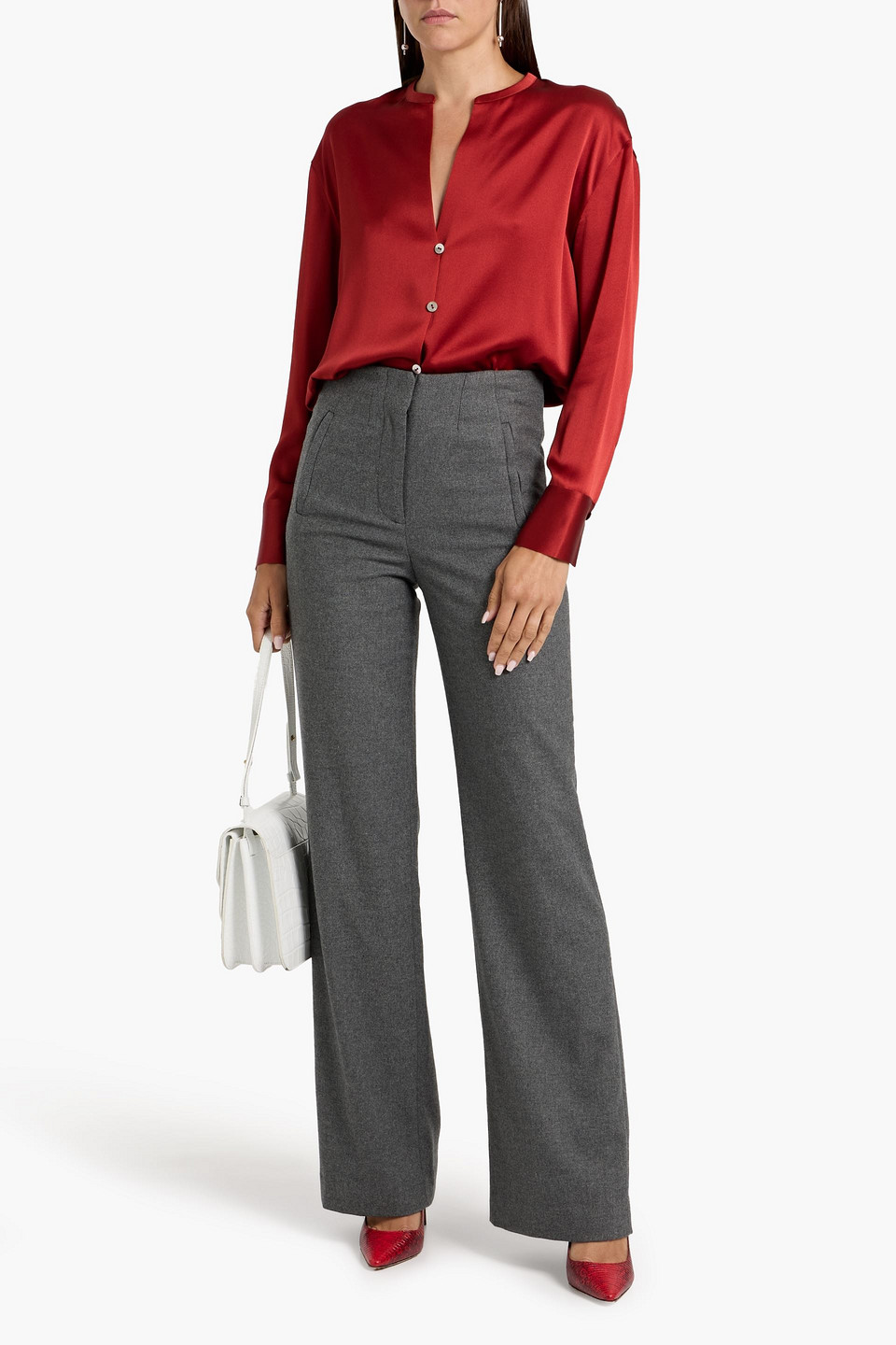 Veronica Beard Jude Flannel Bootcut Pants In Gray