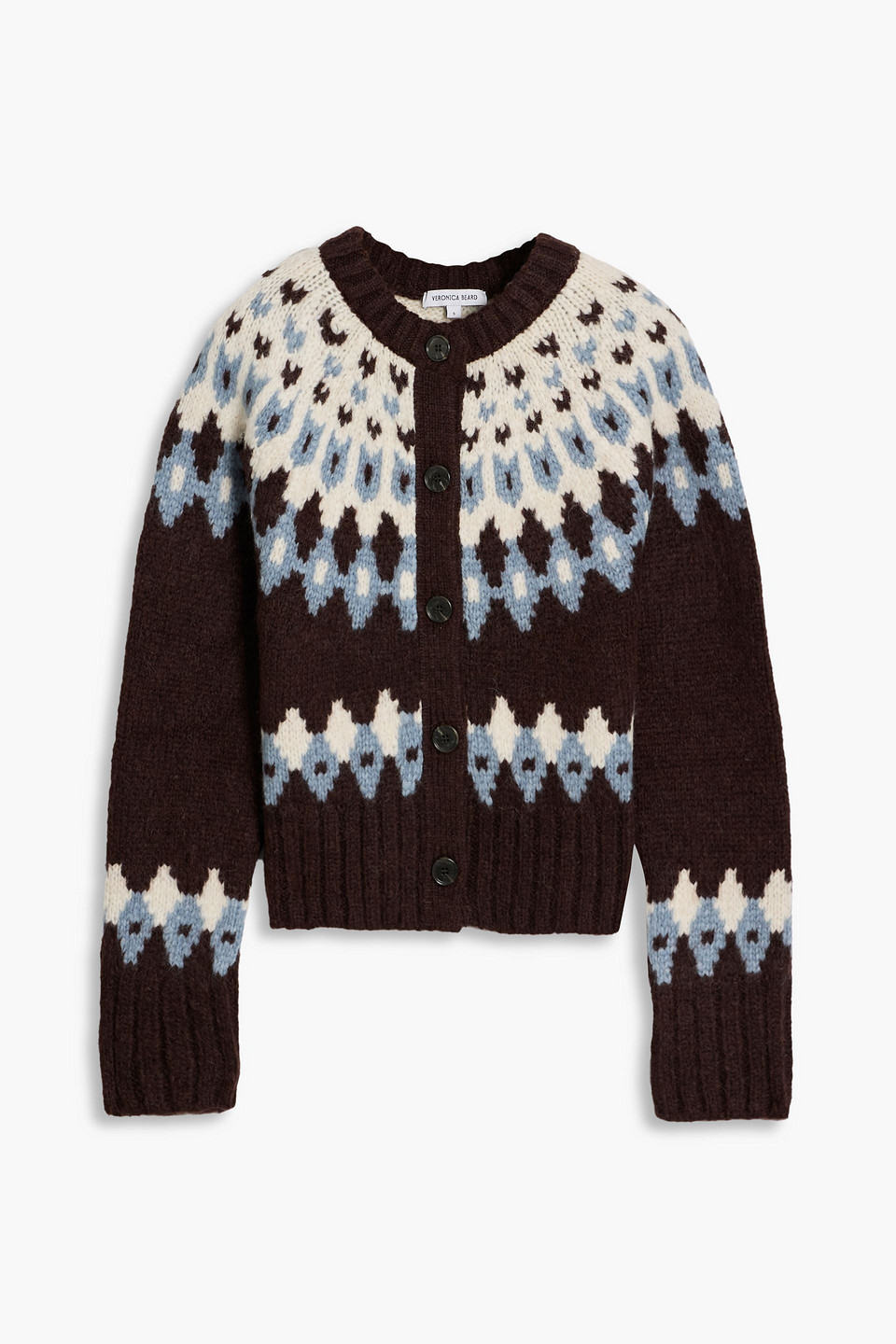 Veronica Beard Christina Fair Isle Alpaca-blend Cardigan In Brown