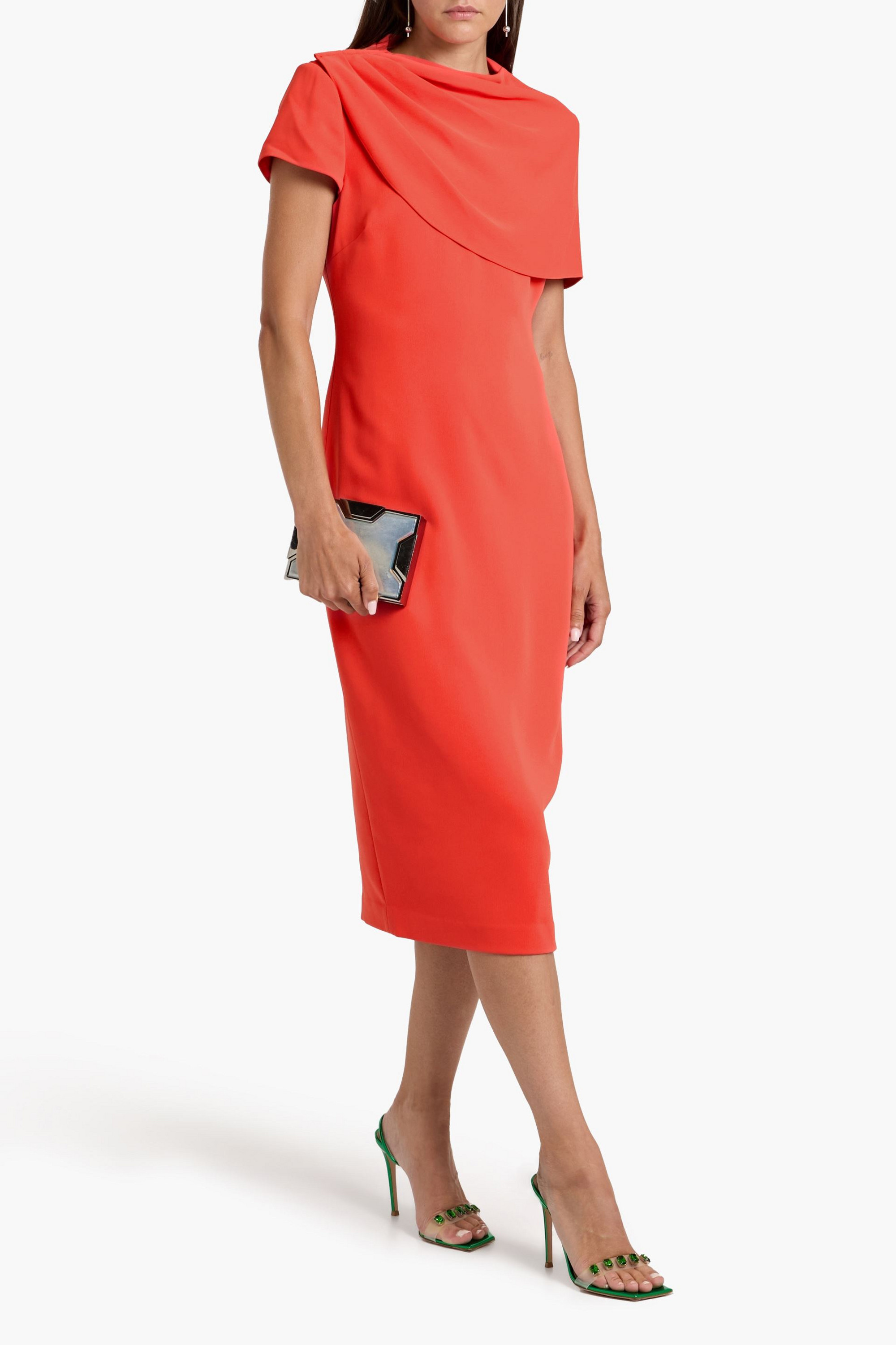 Badgley Mischka Draped crepe midi dress