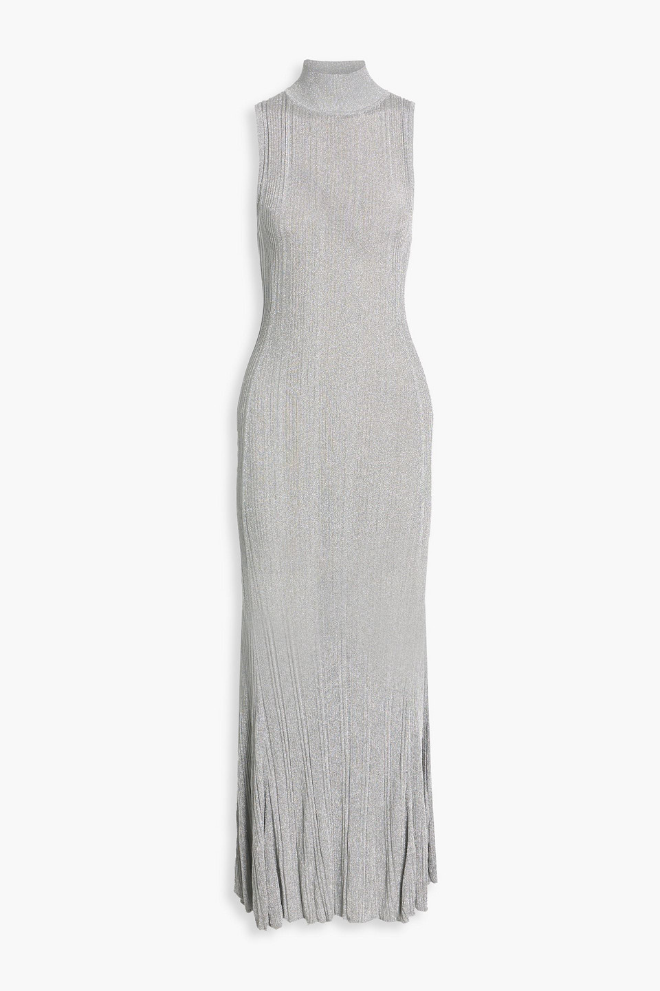 A.l.c Arden Metallic Ribbed-knit Maxi Dress In Silver