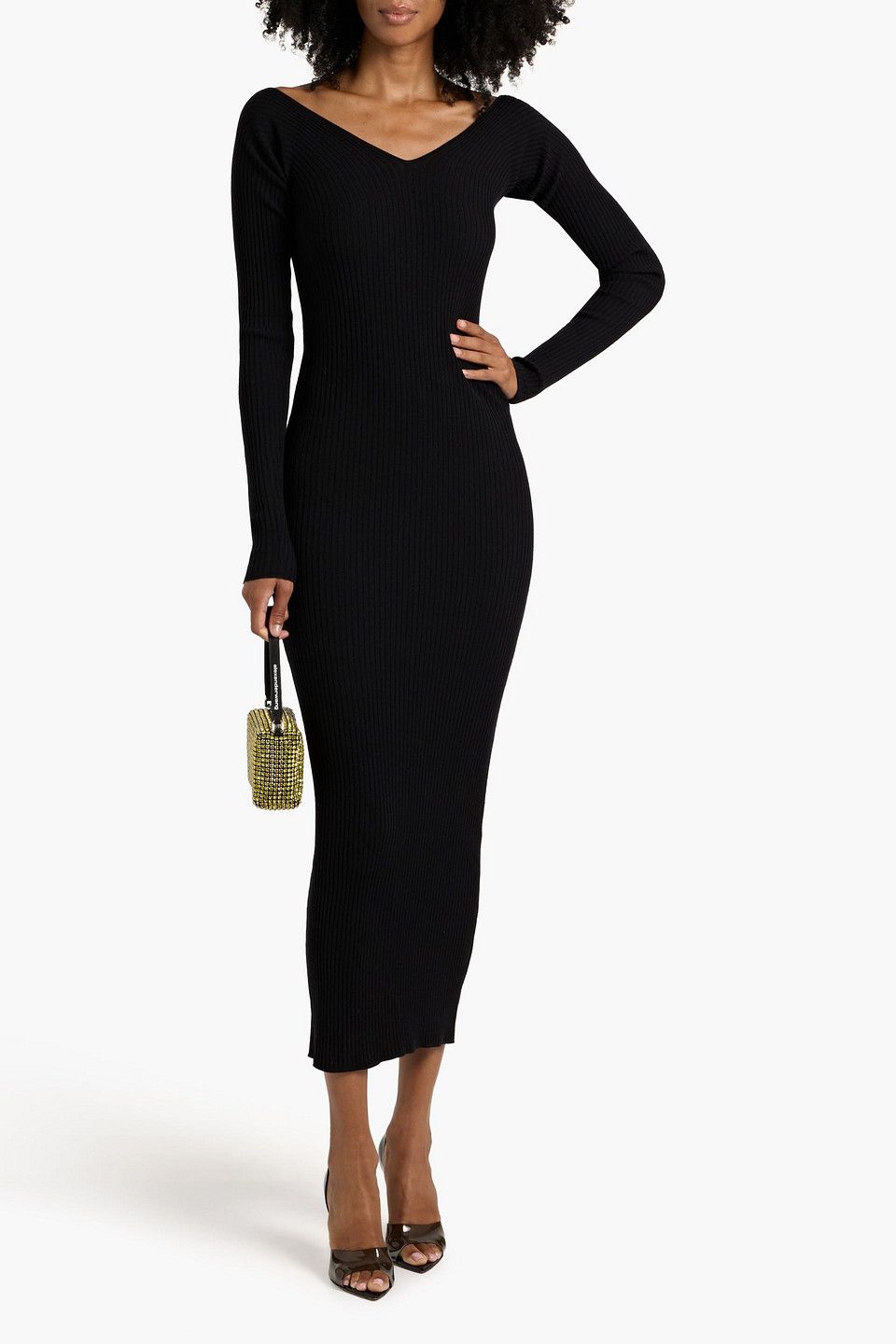 A.l.c Keaton Ribbed Merino Wool-blend Midi Dress In Black