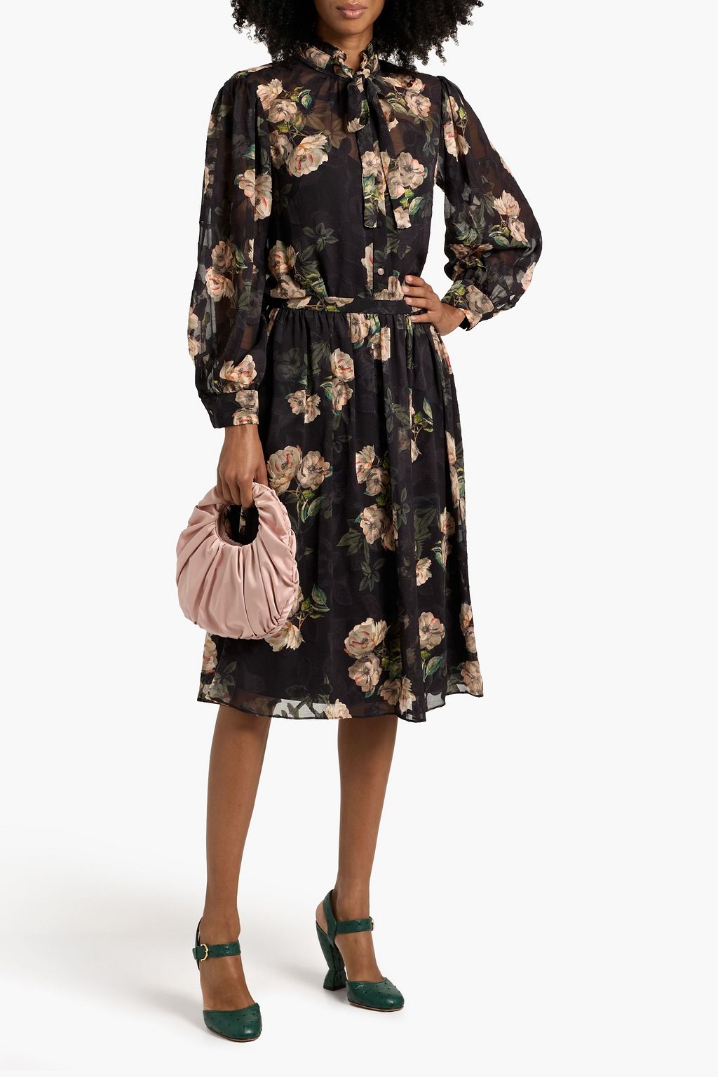 MIKAEL AGHAL Pussy-bow floral-print fil coupé chiffon blouse