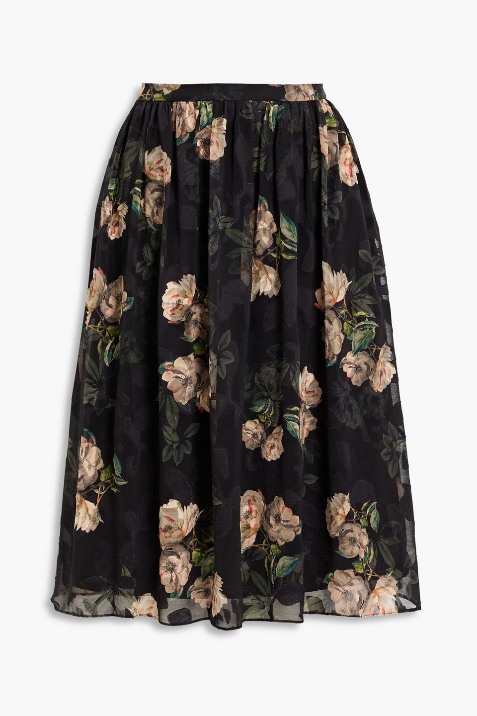 Mikael Aghal Floral-print Fil Coupé Chiffon Skirt In Green