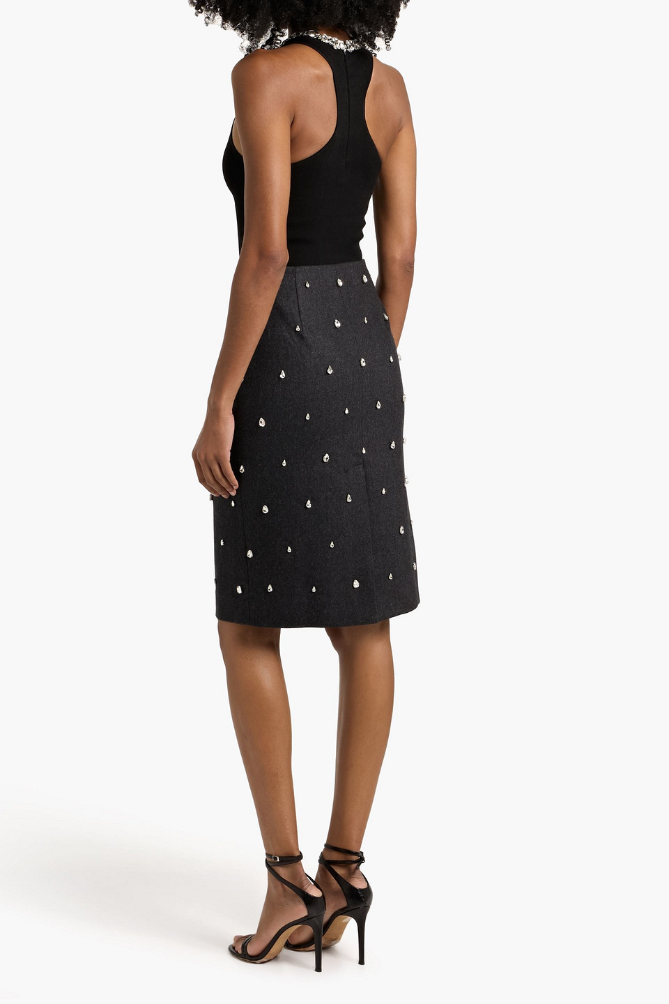 A.l.c Opal Crystal-embellished Wool-blend Felt Pencil Skirt In Black