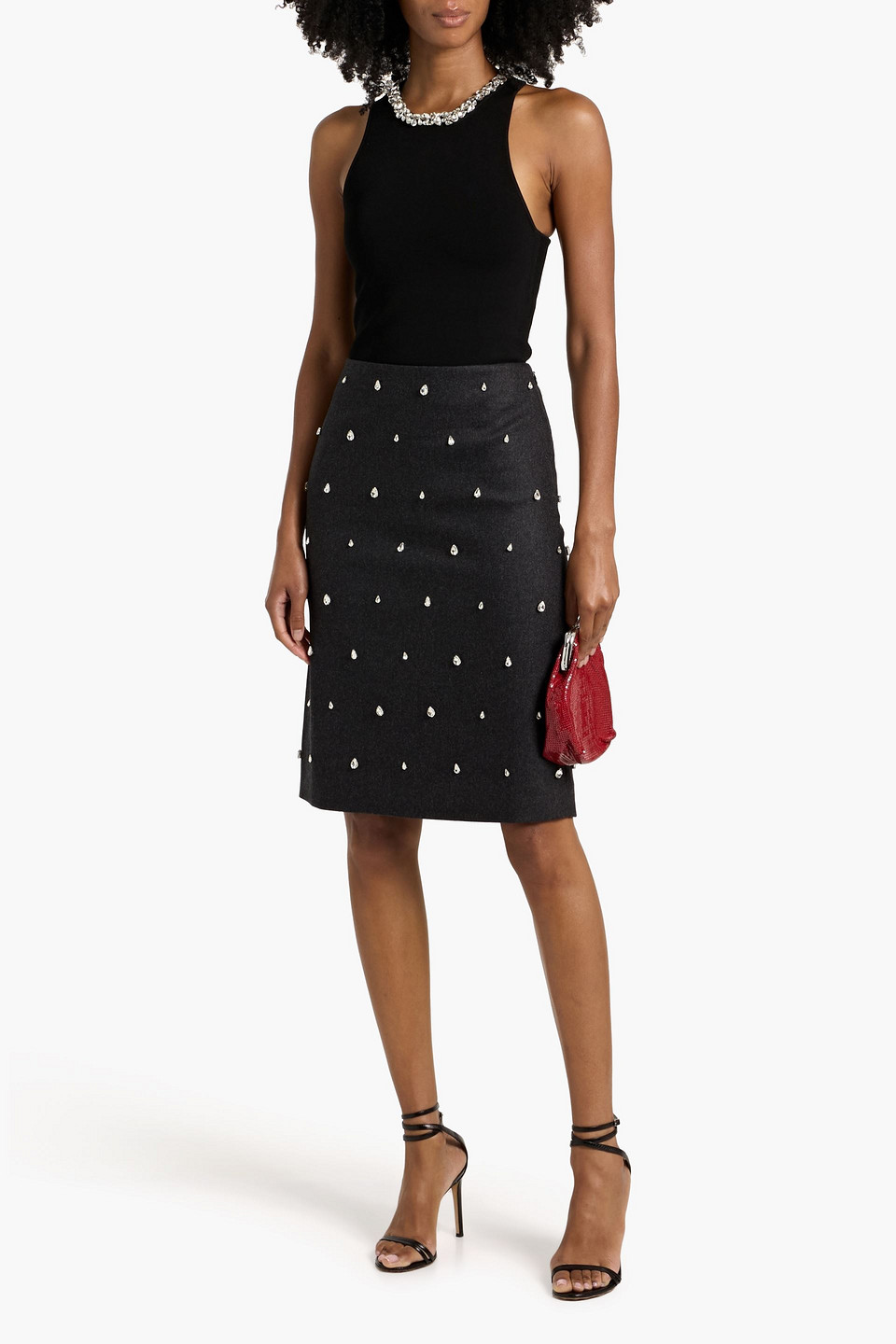 A.l.c Opal Crystal-embellished Wool-blend Felt Pencil Skirt In Black