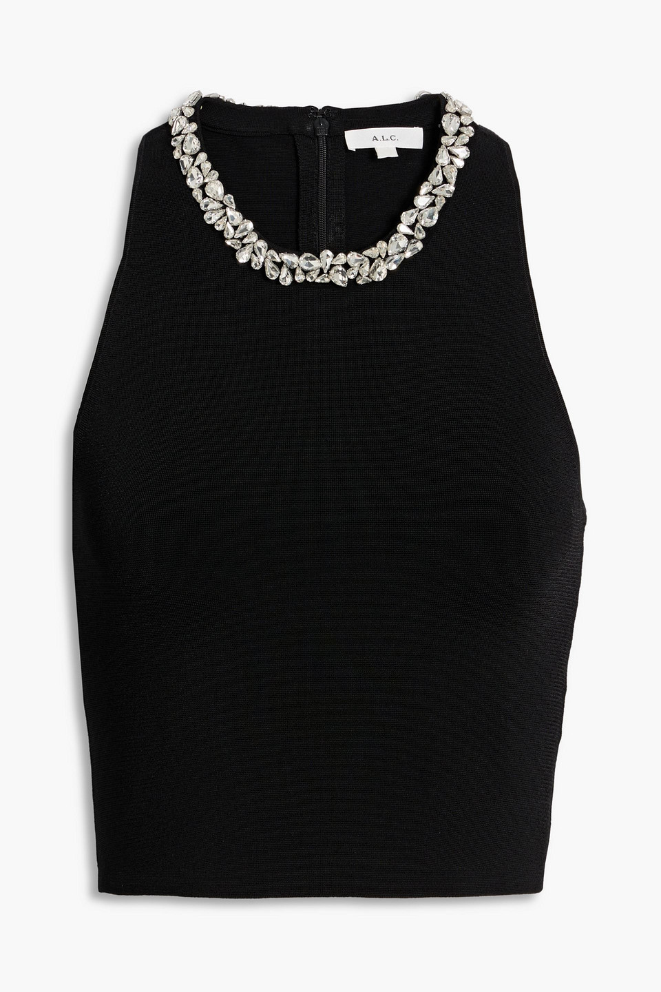 a.l.c. - bella cropped crystal-embellished stretch-knit top - black - l