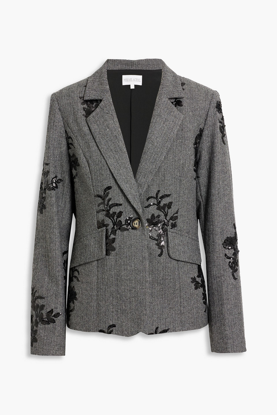 Mikael Aghal Sequin-embellished Herringbone Tweed Suit In Gray