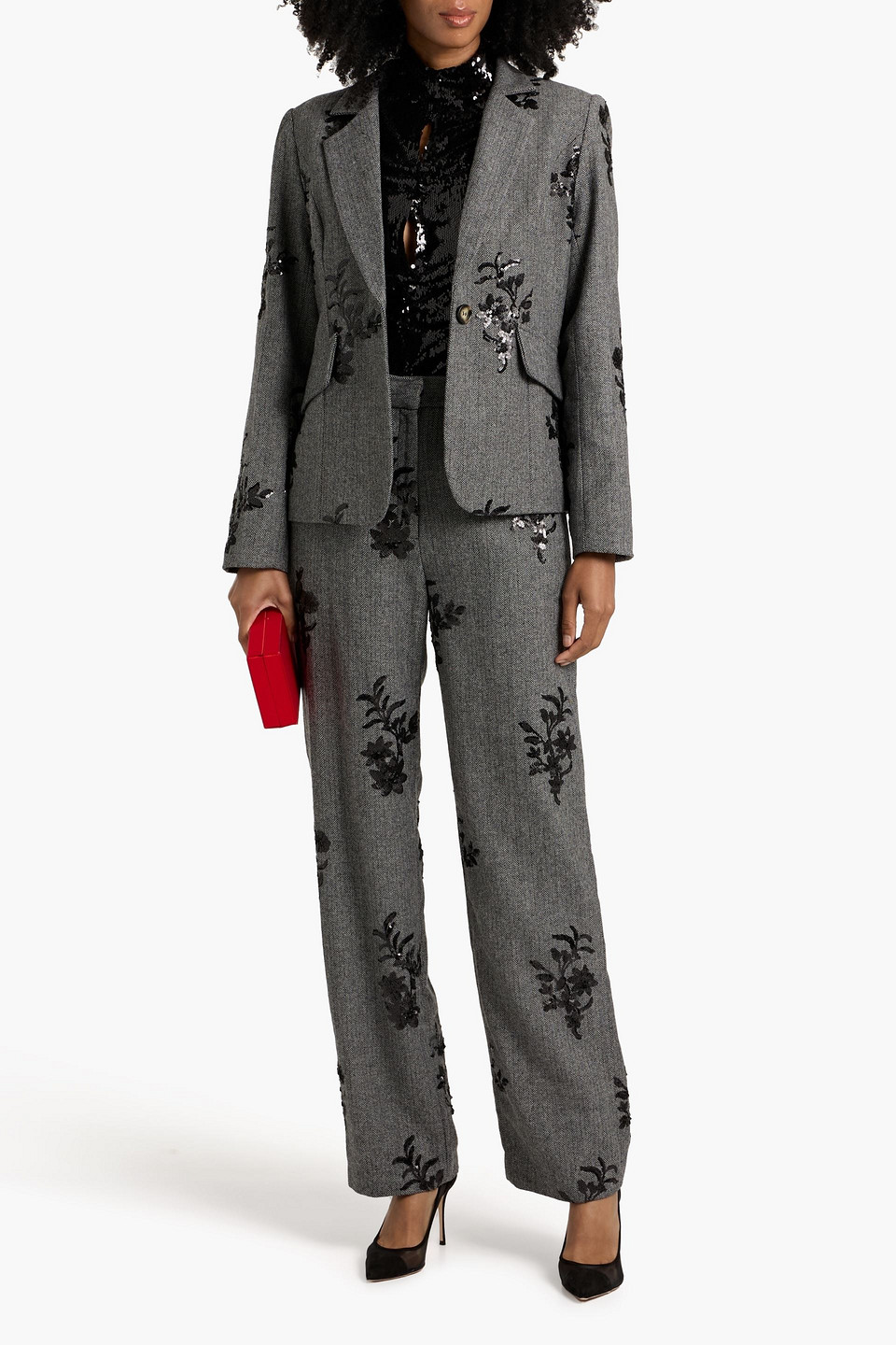  Mikael Aghal - Sequin-embellished Herringbone Tweed Suit - Gray - Us 4 