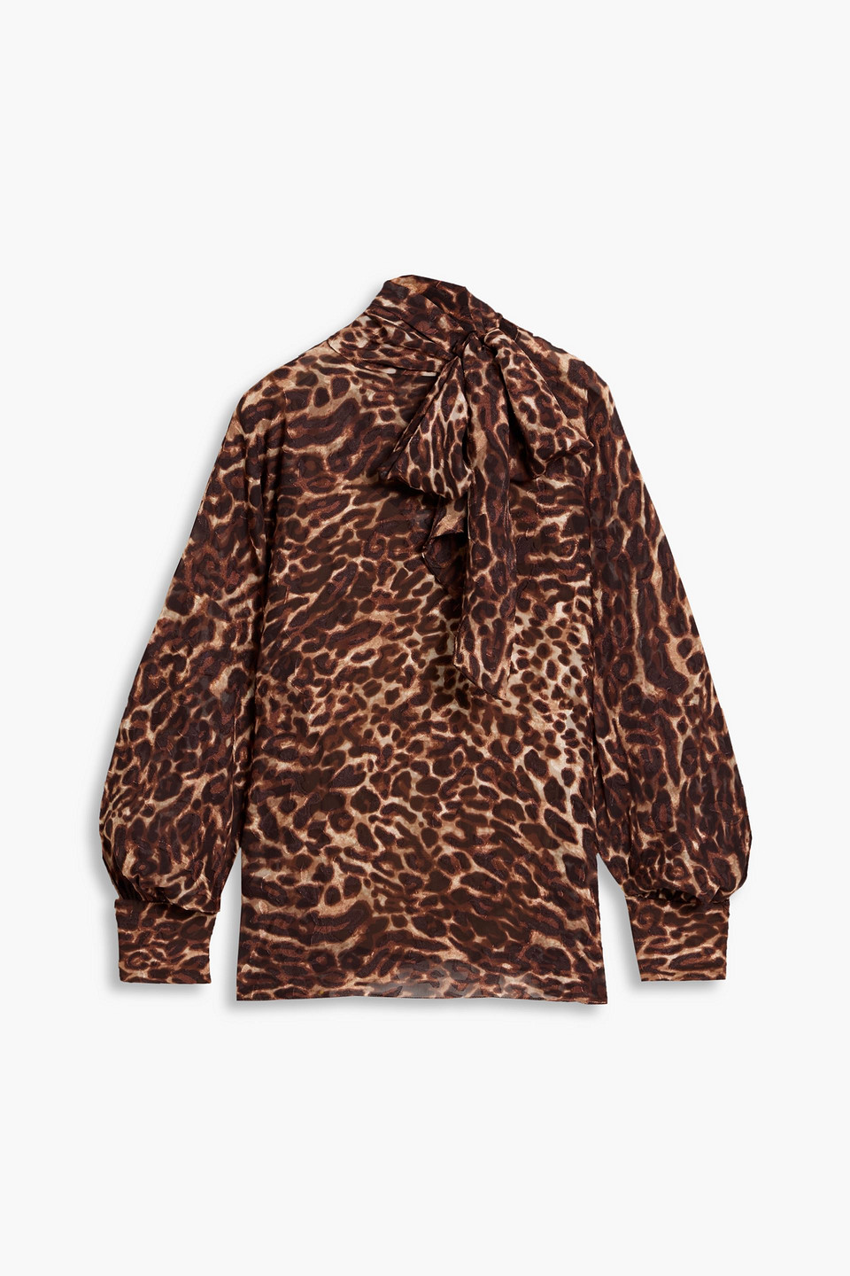 Mikael Aghal Pussy-bow Leopard-print Fil Coupé Chiffon Blouse In Burgundy