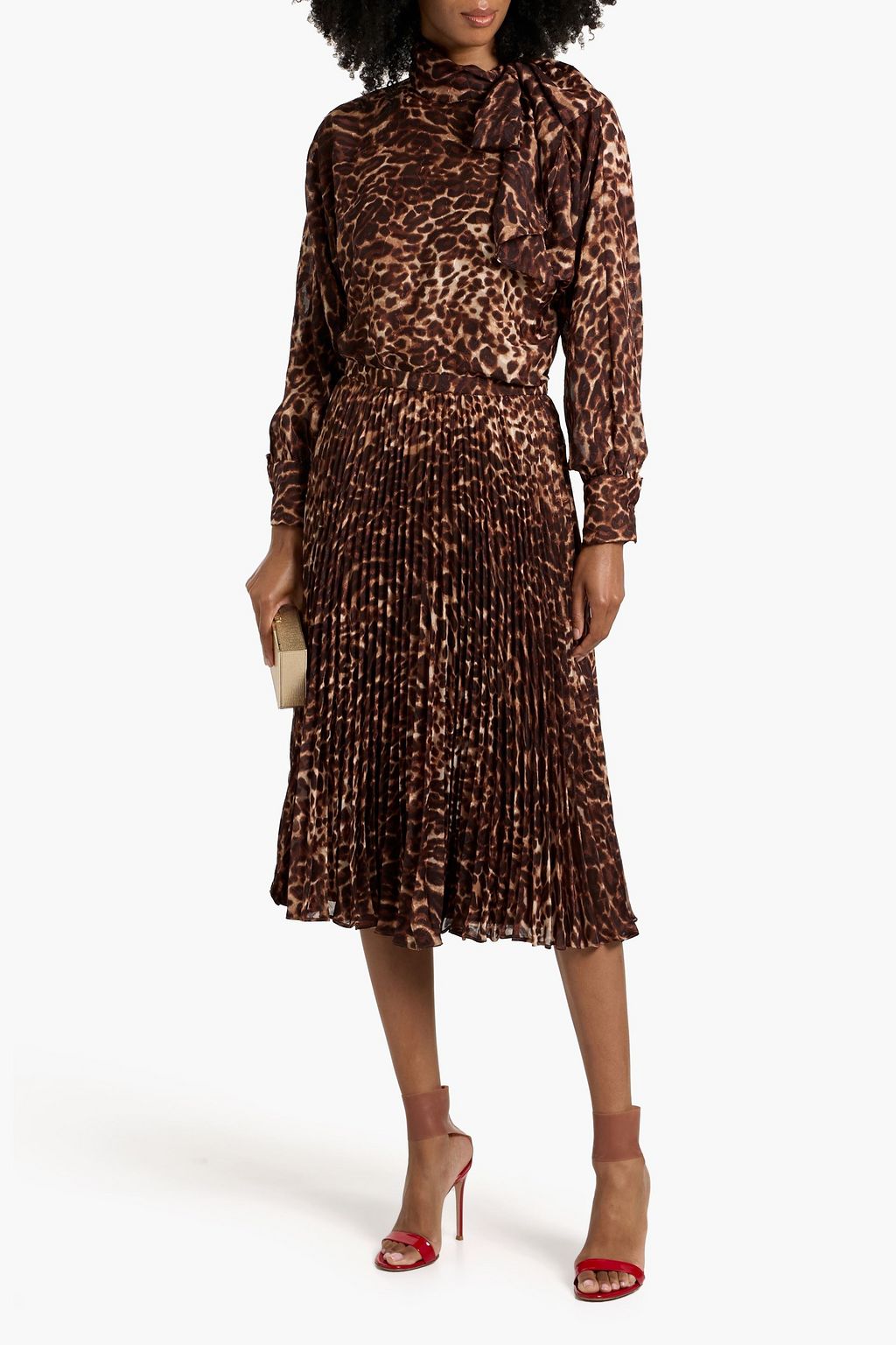 MIKAEL AGHAL Pussy-bow leopard-print fil coupé chiffon blouse