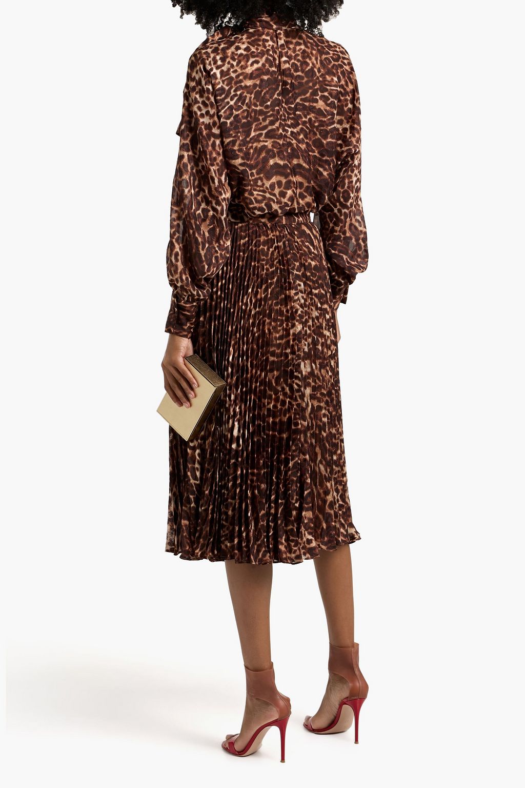 MIKAEL AGHAL Pleated leopard-print fil coupé chiffon midi skirt