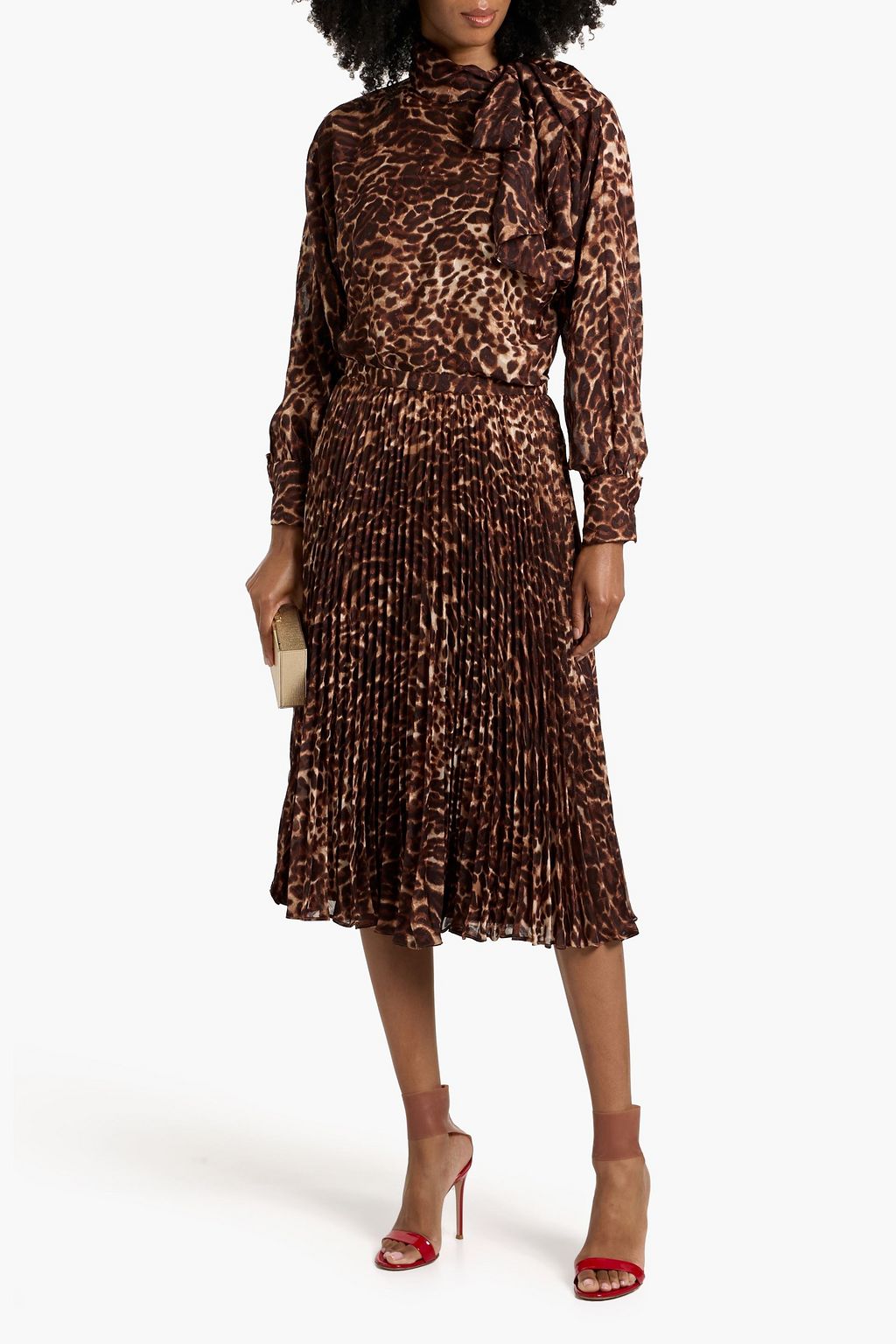 MIKAEL AGHAL Pleated leopard-print fil coupé chiffon midi skirt