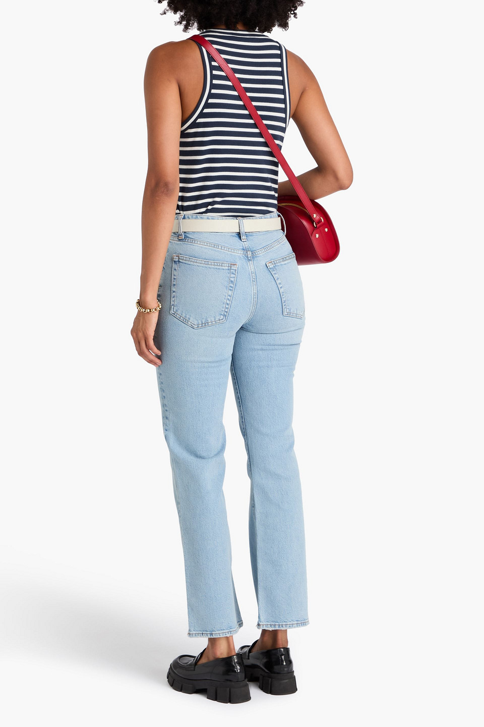 Frame The Pixie Arrow Faded High-rise Bootcut Jeans In Blue