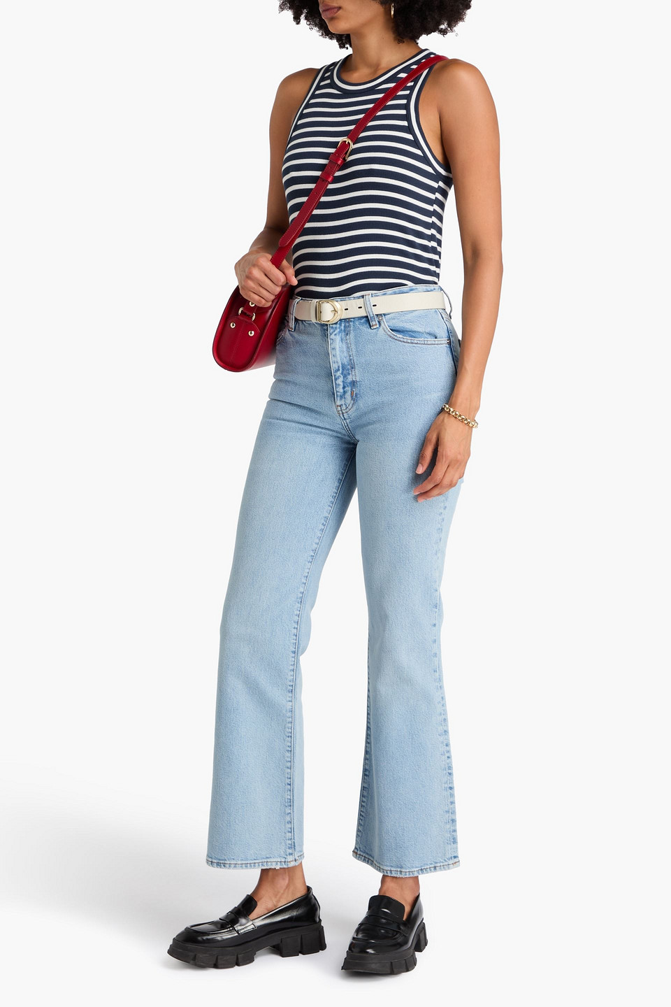 Frame The Pixie Arrow Faded High-rise Bootcut Jeans In Blue