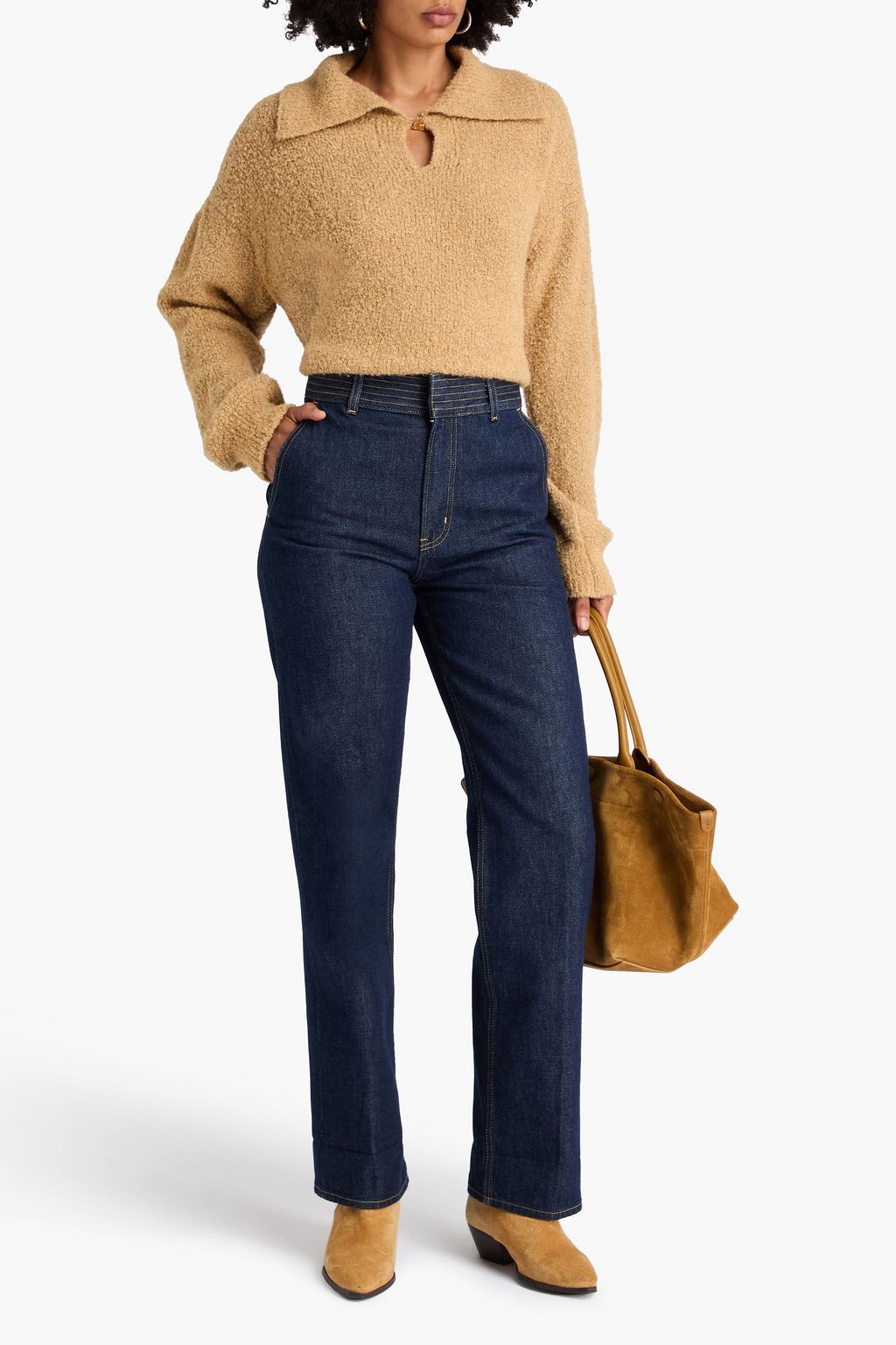 FRAME The Trapunto topstitched high-rise wide-leg jeans