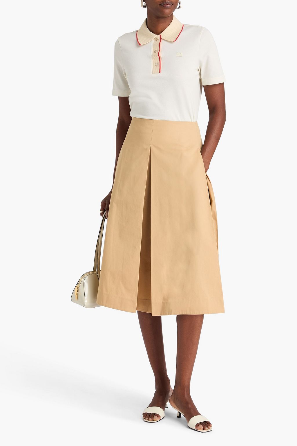 TORY BURCH Pleated cotton-twill midi skirt