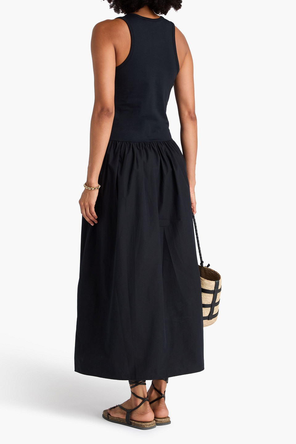 Frame Cotton-jersey And Poplin Maxi Dress In Black