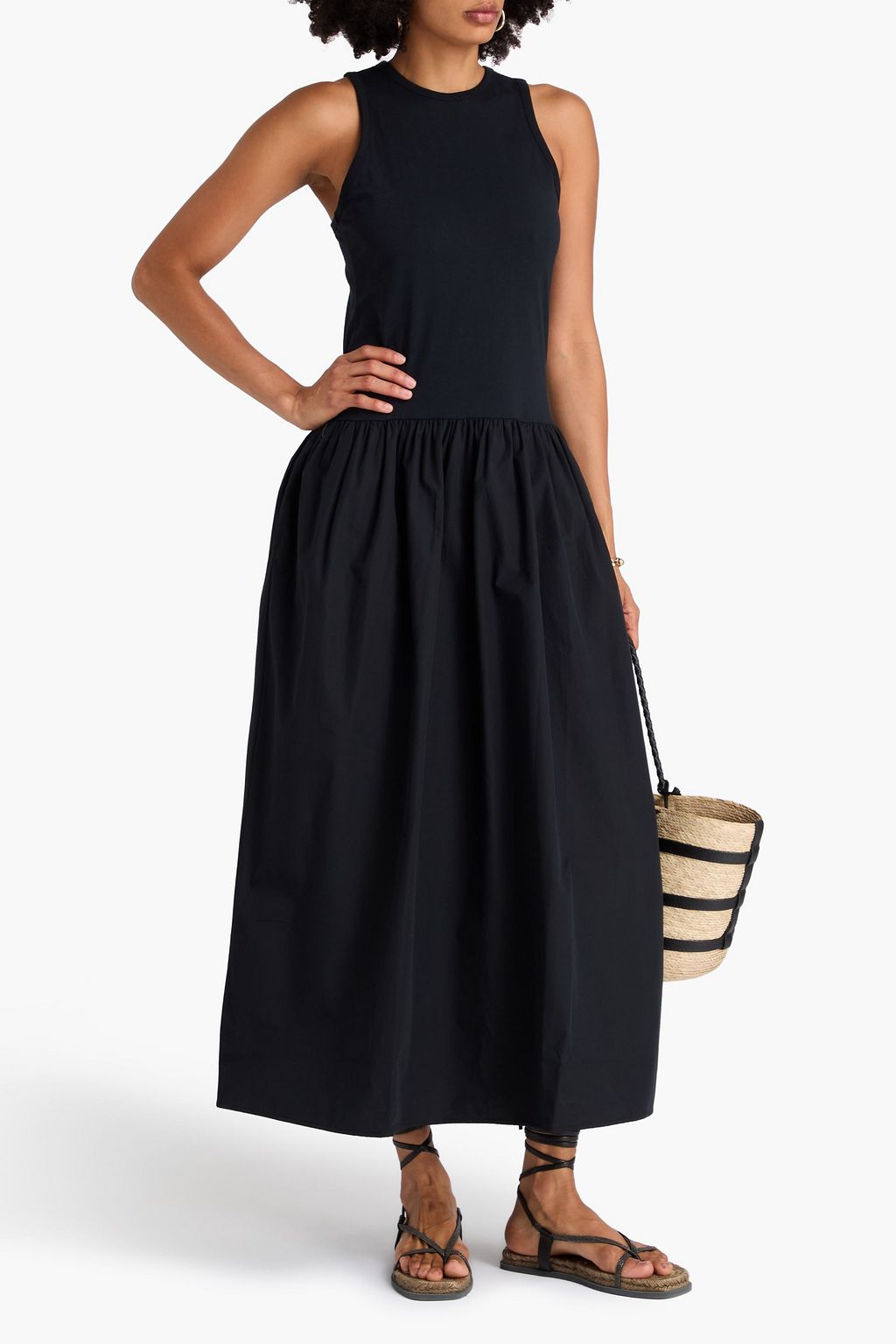 FRAME Cotton-jersey and poplin maxi dress