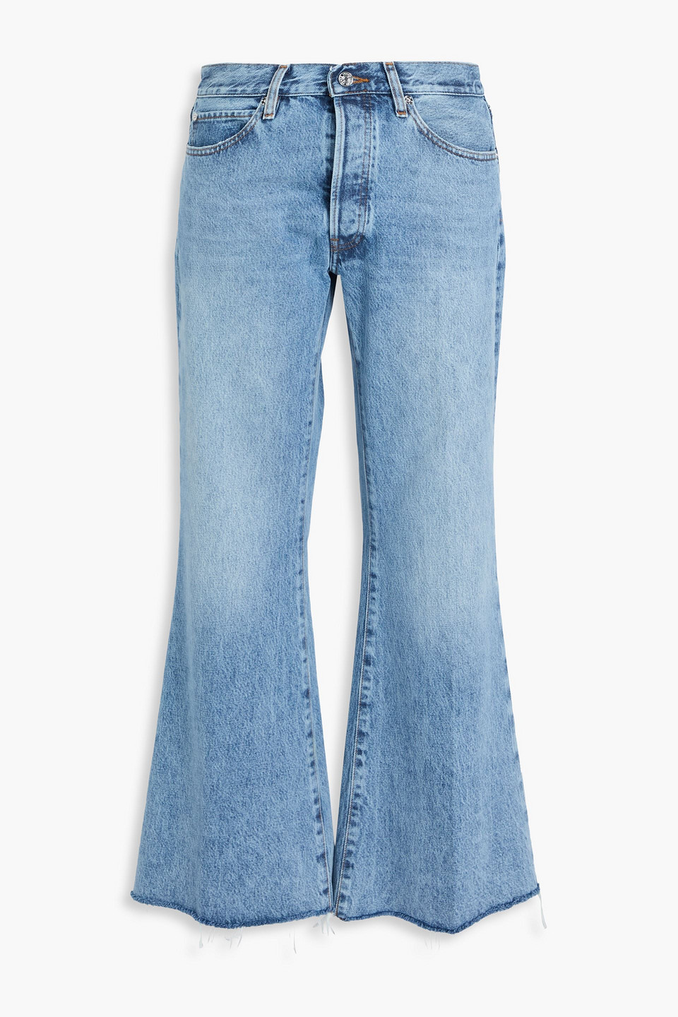 Frame The Pixie Lax Acid-wash High-rise Flared Jeans In Blue