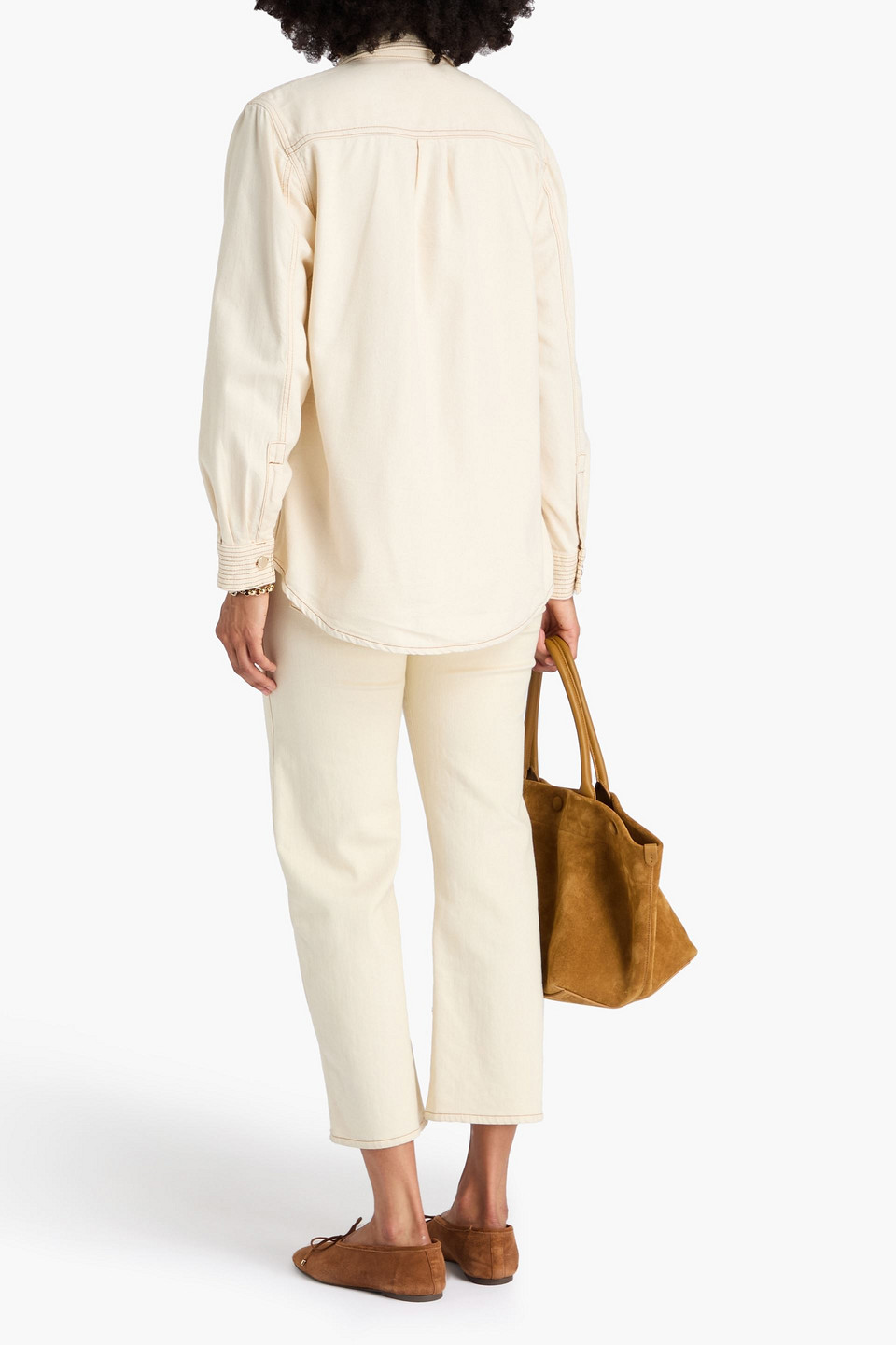 Frame Trapunto Oversize Cotton Blend Denim Button-up Shirt In White